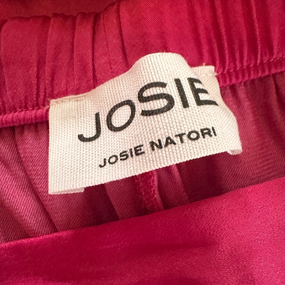 Josie NATORI 2-piece cami shorts hot pink & black lace L polyester pajamas - Picture 11 of 13